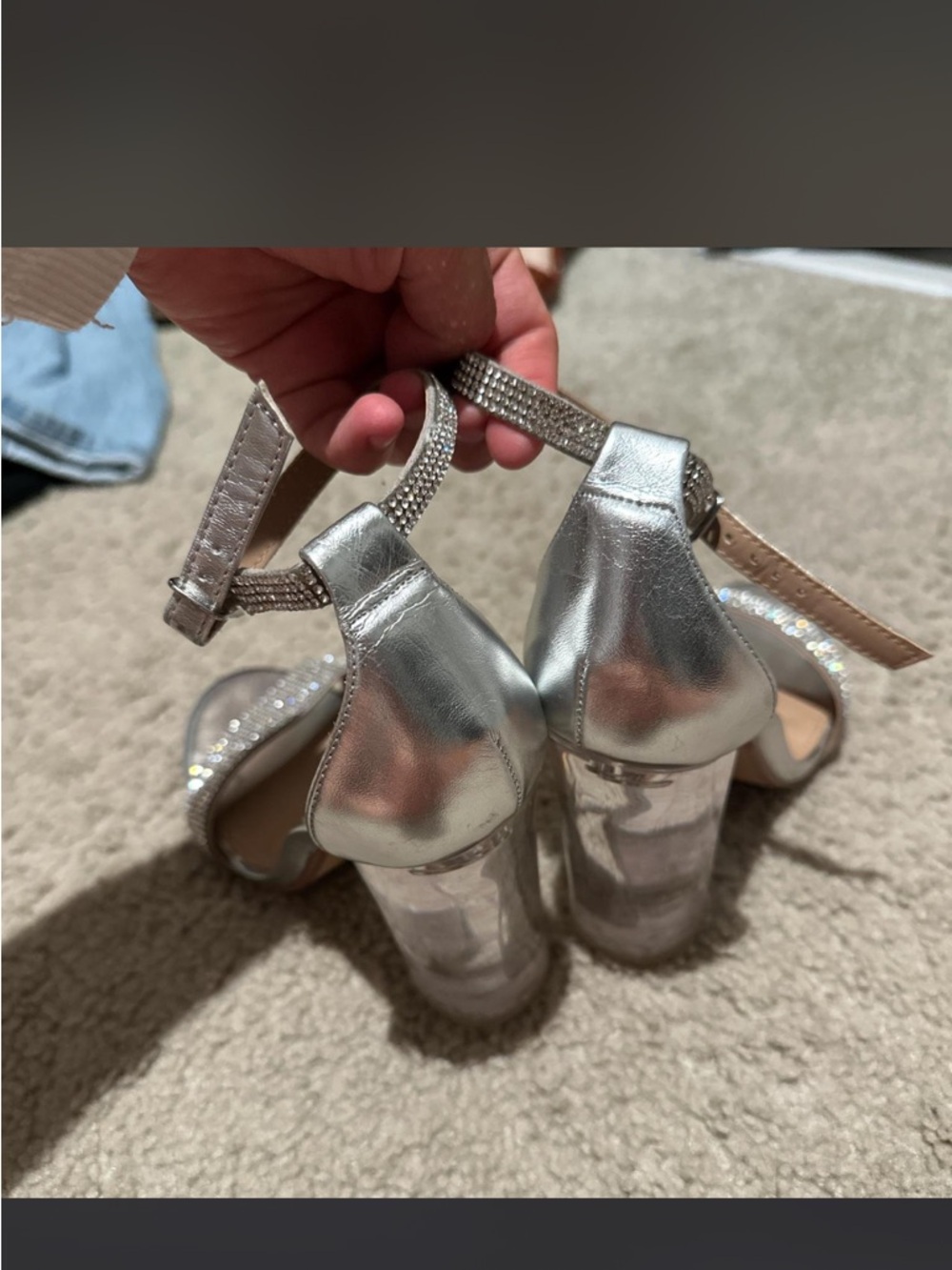 Steve Madden Silver Rhinestone Block-Heel Sandals - Picture 4 of 6